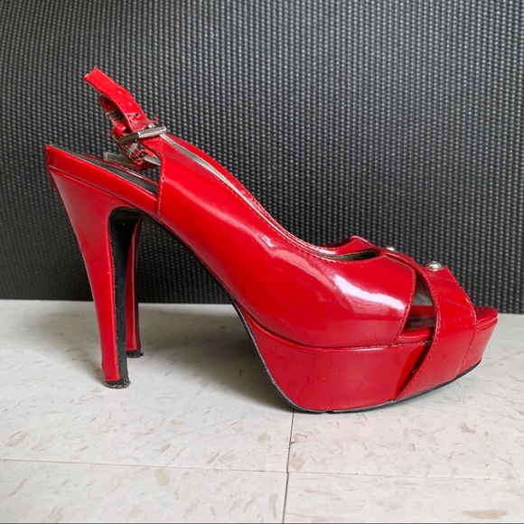 G by Guess patent leather red slingback peep-toe platform stiletto heels Y2K - Picture 2 of 6